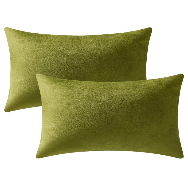 DEZENE Couch Pillow Cases 12x20 Chartreuse: 2 Pack Cozy Soft Velvet Rectangular Throw Pillow Covers for Farmhouse Home Decor - Image 1